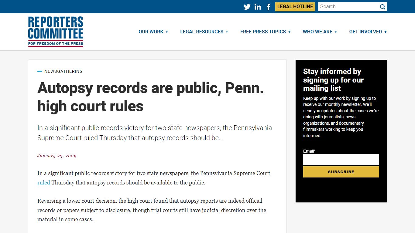 Autopsy records are public, Penn. high court rules