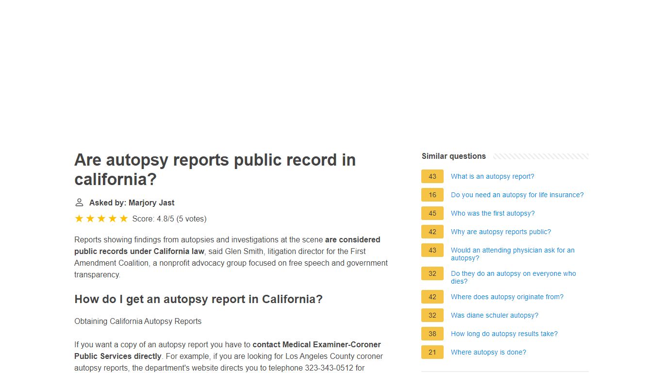 Are autopsy reports public record in california?